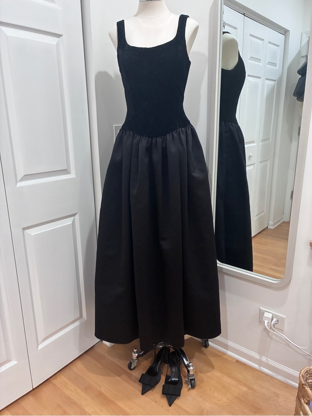 Vintage Scott McClintock Black Satin & Brocade Bodice Evening Gown